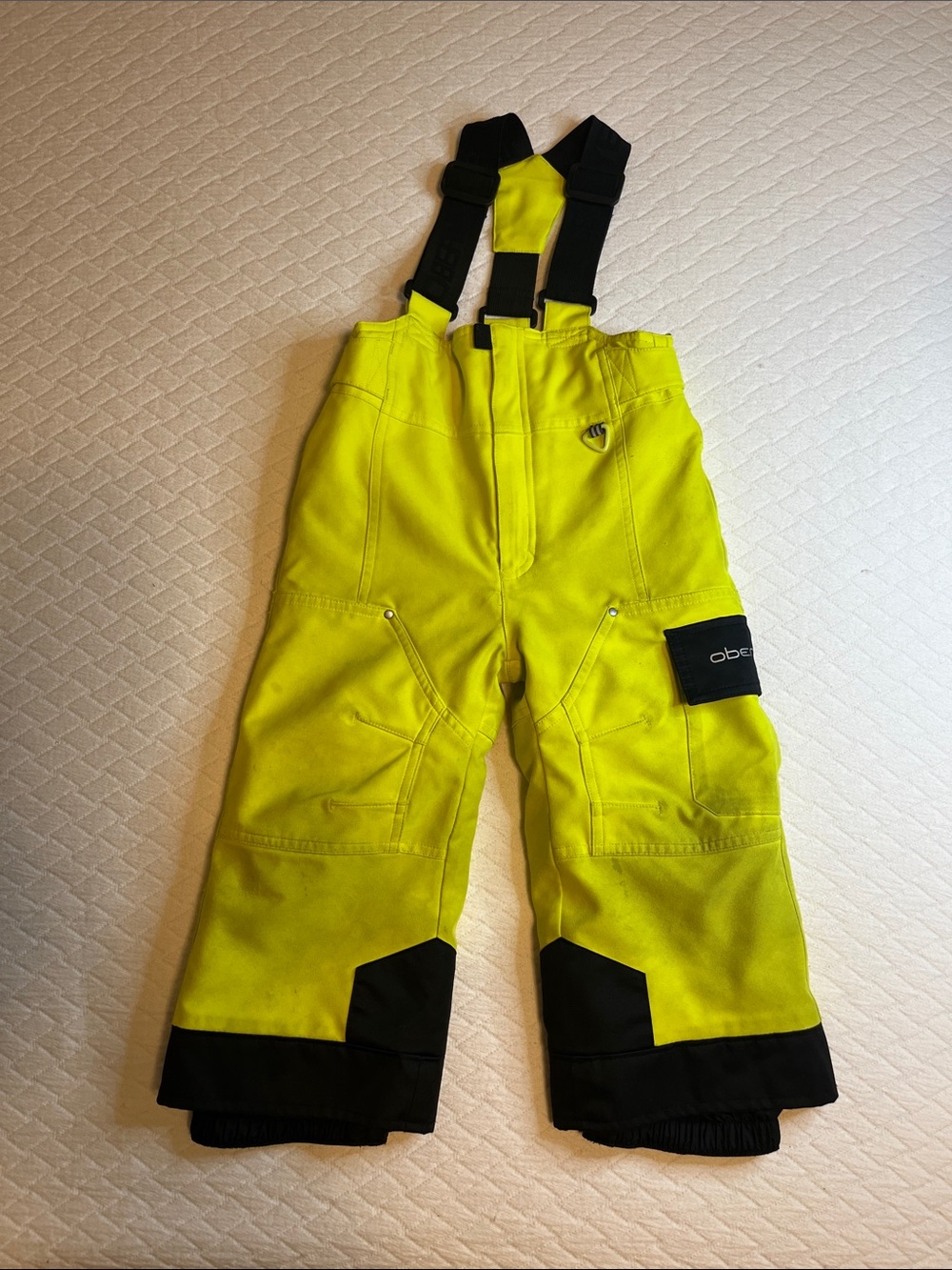 Obermeyer high vis Neon Yellow Kids Snow Bibs with Black Accents, 3T